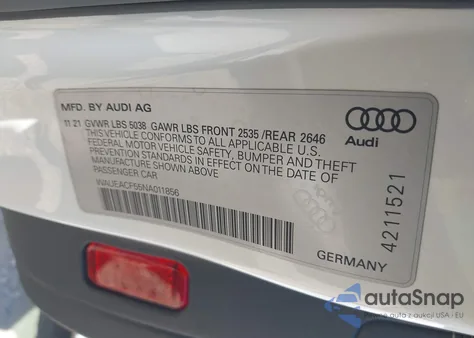 2022 Audi A5 Sportback Prestige 45 Tfsi S Line Quattro S Tronic from USA, damaged, VIN WAUEACF55NA011856